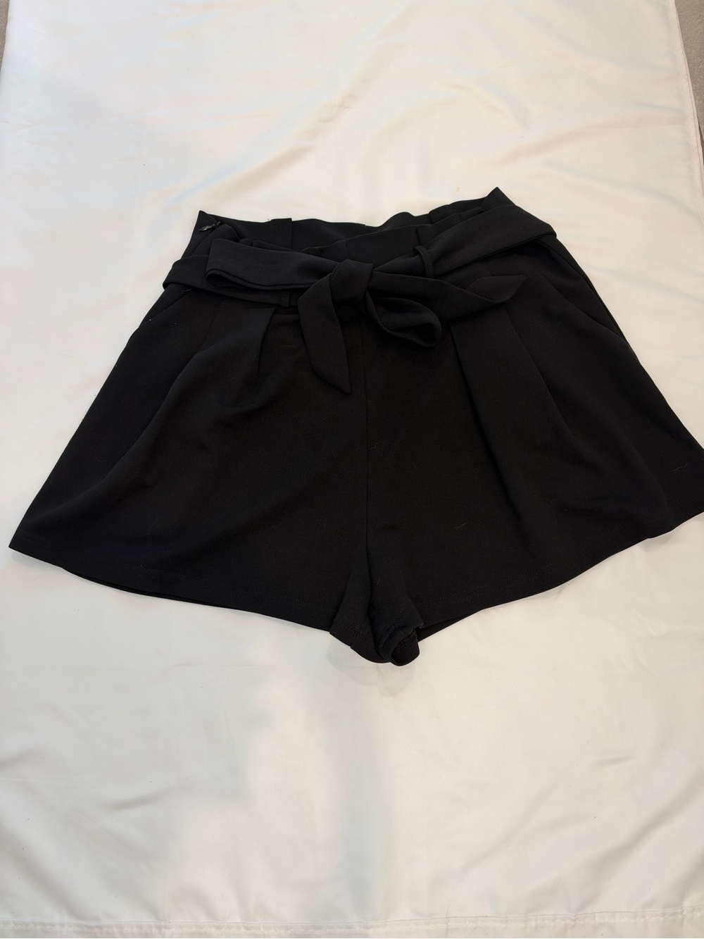 SHEIN Black High-Waist Tie-Belt Shorts